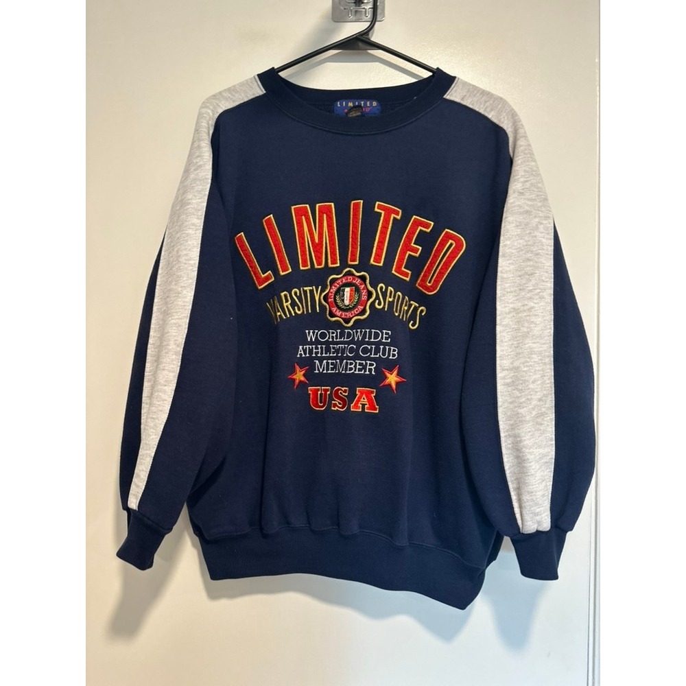 Limited Too Vintage Varsity Sports Graphic Sweatshirt Sz:14 Navy Blue Cotton